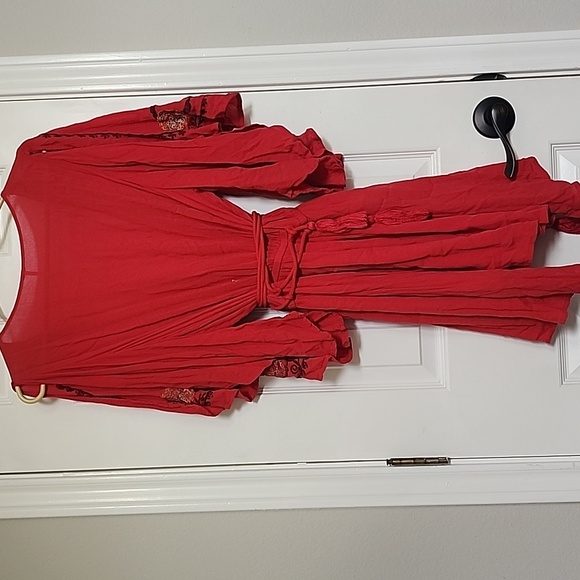 Free People Womens Cora Boho Embroidered Mini Dress Size Small Red Orange - Picture 10 of 10